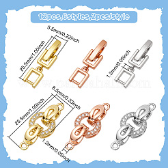 6 комплект 3-х цветных латунных застежек с микропаве из прозрачного кубического циркония&nbsp;KK-ME0003-48