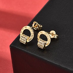 Кольцо серьги-гвоздики из латуни с микропаве и прозрачным цирконием&nbsp;EJEW-A135-14G