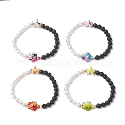 4шт. 4-х цветные браслеты из натуральной лавы и синтетической бирюзы с бусинами&nbsp;BJEW-JB11880