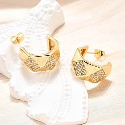 Женские серьги-гвоздики из латуни с микропаве и прозрачным кубическим цирконием&nbsp;EJEW-U056-05B-G