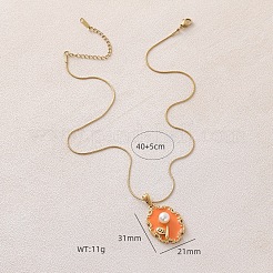 Овальное эмалированное ожерелье из нержавеющей стали 304 с подвеской в виде цветка и искусственным жемчугом.&nbsp;UX2387