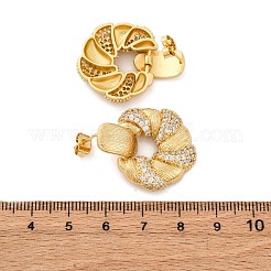 Цветок латуни микро проложить кубического циркония серьги стержня&nbsp;EJEW-R025-07G