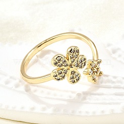 Латунные кольца-манжеты с микропаве и прозрачным цирконием для женщин&nbsp;RJEW-H247-20G