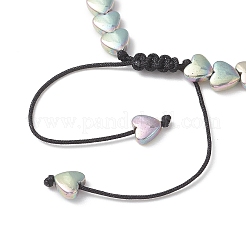 Браслеты из плетеных бусин в форме сердца из немагнитного синтетического гематита с гальваническим покрытием для женщин.&nbsp;BJEW-JB13299