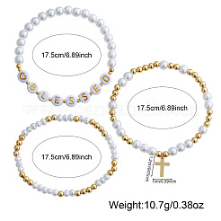 3 шт. Набор многорядных браслетов из искусственного жемчуга с буквой и металлическим крестом&nbsp;NP1361