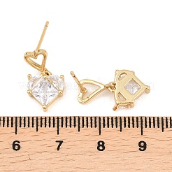 Серьги-гвоздики в форме сердца из латуни с прозрачным кубическим цирконием&nbsp;EJEW-A156-04G