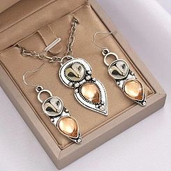 Комплекты из ожерелий и серег-подвесок из сплава и смолы в стиле «Сова в стиле бохо»&nbsp;FS-WGD384A-01