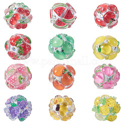 12 шт. 12-х цветные круглые бусины из смолы с фруктовым узором&nbsp;RESI-TA0004-78