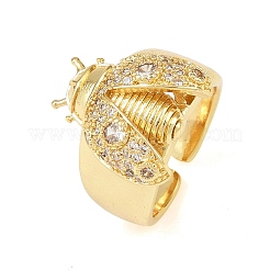 Женские кольца-манжеты с божьей коровкой и микропаве из кубического циркония из латуни&nbsp;RJEW-A088-09A-G