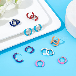 7 пара 7-х цветных массивных серег-колец из нержавеющей стали 304 с эмалью для женщин&nbsp;EJEW-DC0001-19