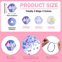 3 пакетик 3-х цветных прозрачных стеклянных бусин&nbsp;GLAA-TA0003-68