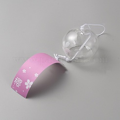 Японское стеклянное круглое стекло с узором сакуры и колокольчиками&nbsp;HJEW-WH0069-31B