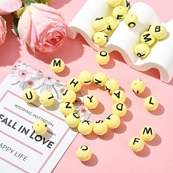 1 набор из 26 желтых круглых силиконовых бусин с буквами&nbsp;ST-CJ0041-015