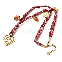 Женские ожерелья с подвеской в виде сердца из нержавеющей стали 304 и стеклянного листа с напечатанным полиэстеровым шнуром&nbsp;NJEW-A063-07G