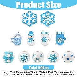 110 шт. 11 вида деревянных бусин с рождественским зимним принтом&nbsp;WOOD-YW0001-92