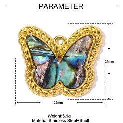 Подвески из ракушек пауа из нержавеющей стали 304&nbsp;STAS-OY002-25G