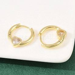 Серьги-кольца из латуни с микропаве и прозрачным кубическим цирконием в форме сердца&nbsp;EJEW-D348-13G