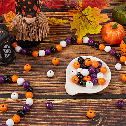 Тема хеллоуин 5 нити окрашенные распылением натуральные деревянные бусины нити&nbsp;WOOD-SP0001-02B