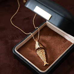 Ожерелья с подвесками из латунных микро-паве из прозрачных кубических цирконий в виде рыбок&nbsp;FS-WG3FDBB-01