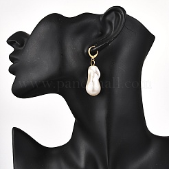 Латунные пластиковые серьги-кольца с жемчугом&nbsp;EJEW-JE06485-02