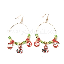 Серьги-подвески из сплава с эмалью в рождественской тематике&nbsp;LS-EJEW-B068-01G-03
