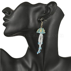 Серьги-подвески в форме медузы из стеклянных бусин из нержавеющей стали 304&nbsp;EJEW-MZ00553-05