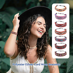 7шт 7 регулируемых этнических браслета из полиэстера с шнуром&nbsp;BJEW-TAC0036