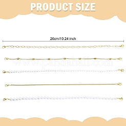 5 шт. латунные цепочки-скрепки и акриловые бусины с имитацией жемчуга цепочка для бейсболки&nbsp;HJEW-YW00097
