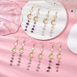 Серьги с подвесками в форме луны из натуральных смешанных камней&nbsp;EJEW-JE06052