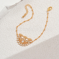 Браслеты-цветочки из латуни с микропаве из прозрачных кубических цирконий&nbsp;NB2954