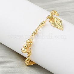 Браслеты с подвесками из латуни в виде листьев и тыкв&nbsp;BJEW-K248-03G