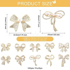 10 шт. 10 стиля броши-банта из сплава со стразами&nbsp;JEWB-CJ0001-76