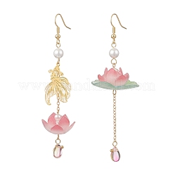 Серьги-подвески в виде рыбок с лотосом&nbsp;EJEW-TA00786