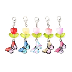 5 шт. подвеска в виде бабочки из эмалевого сплава и стеклянного тюльпана&nbsp;HJEW-JM04163