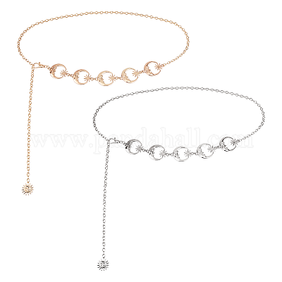 2 шт. 2-х цветные цепочки на талию из цинкового сплава с изображением луны и звезды&nbsp;AJEW-HS0001-12-1