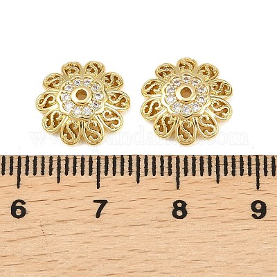 Колпачки для бусин из прозрачного кубического циркония из латуни&nbsp;KK-D109-03G-1