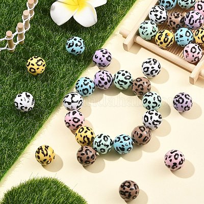 35 шт. двухцветные непрозрачные акриловые бусины с принтом&nbsp;OACR-YW0004-51-1