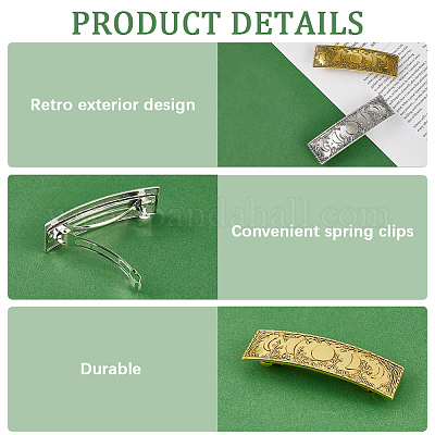 2 шт. 2-цветные прямоугольные заколки для волос с рисунком фаз Луны из сплава&nbsp;PHAR-CP0001-22-1