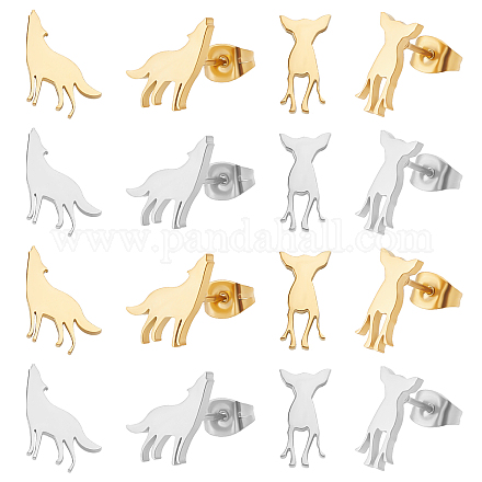 16 пара серег-гвоздиков из нержавеющей стали 304 в 4 стилях с изображением оленя и волка для женщин EJEW-DC0001-20-1