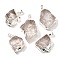 Raw Rough Natural Dyed Quartz Crystal Pendants, Nuggets Charms, with Brass Findings, Silver Color Plated, White, 21~45x18~39x8~19mm, Hole: 7x4.5mm