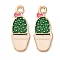 Alloy Pendants, with Enamel, Light Gold, Cactus, Green, 25x10x1.5mm, Hole: 2mm