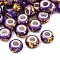 Opaque Resin Rondelle European Beads, with Gold Foill & Silver Tone Brass Double Cores, Large Hole Beads, Purple, 13.8x8.5mm, Hole: 4.5~5mm