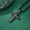 304 Stainless Steel with Wood Religion Cross Pendant Box Chain Necklaces for Men, Black, 19.69 inch(50cm)