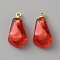 Transparent Resin Pendants, Pomegranate Seed, with Golden Iron Loop, Crimson, 16x8x6mm, Hole: 1.4mm
