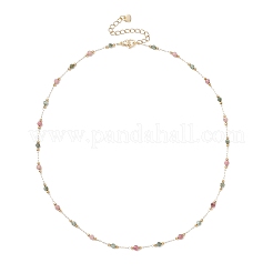 Ожерелье ручной работы из граненых круглых бусин из смешанных драгоценных камней диаметром 3 мм и круглых звеньев из нержавеющей стали 316.&nbsp;NJEW-JN05872