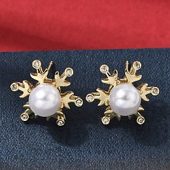 Серьга-гвоздик из латуни с кубическим цирконием&nbsp;EJEW-H180-08G