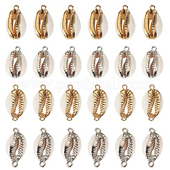 24 шт. 4 стиля гальванизированных соединителей из ракушек каури для подвесок и кулонов&nbsp;SHEL-TA0001-25