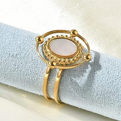 Овальные кольца из нержавеющей стали 304 с белой ракушкой для женщин&nbsp;RJEW-G346-09G-02