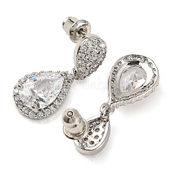 Серьги-гвоздики из латуни с микропаве и кубическим цирконием EJEW-I304-18P-03