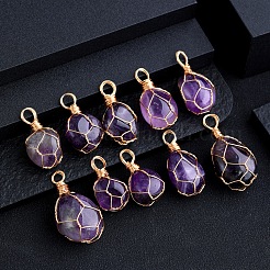 Подвески из натурального аметиста в проволочной обертке&nbsp;PW-WG0D471-01